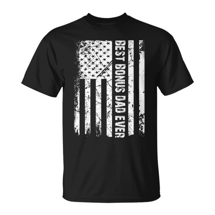 Mens Best Bonus Dad Ever American Flag Tshirt Father Day Gift Unisex T-Shirt