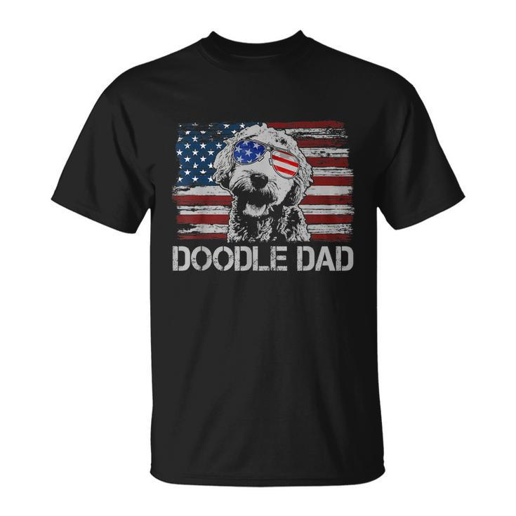 Mens Doodle Dad Goldendoodle Dog American Flag 4Th Of July Unisex T-Shirt
