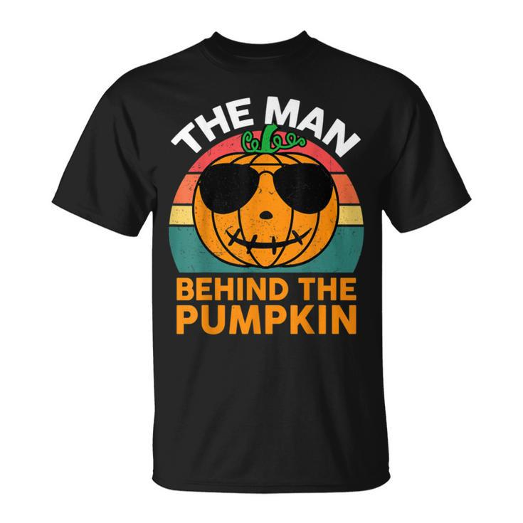 Mens Halloween Pregnancy Dad Costume The Man Behind The Pumpkin Unisex T-Shirt