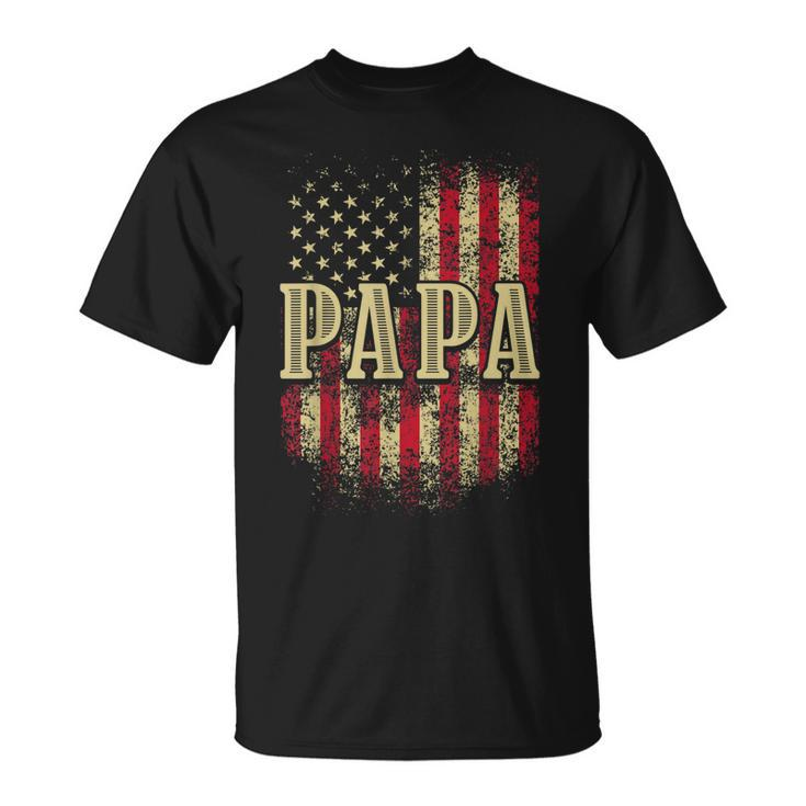 Mens Papa American Flag Patriotic Grandfather Funny Pops Grandpa  Unisex T-Shirt