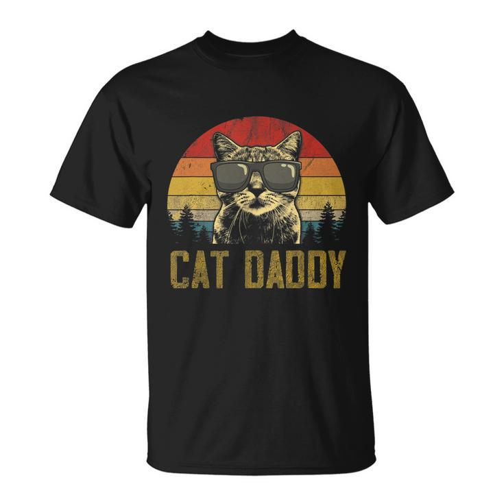 Mens Vintage Cat Daddy Fathers Day Shirt Funny Cat Lover Tshirt Unisex T-Shirt