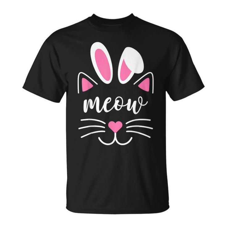 Meow Cat Face Easter Day Bunny Ears  Funny Cat Lover  Unisex T-Shirt