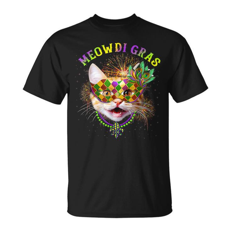 Meowdi Gras Kitten Cat Mask Beads Mardi Gras Carnival T-Shirt