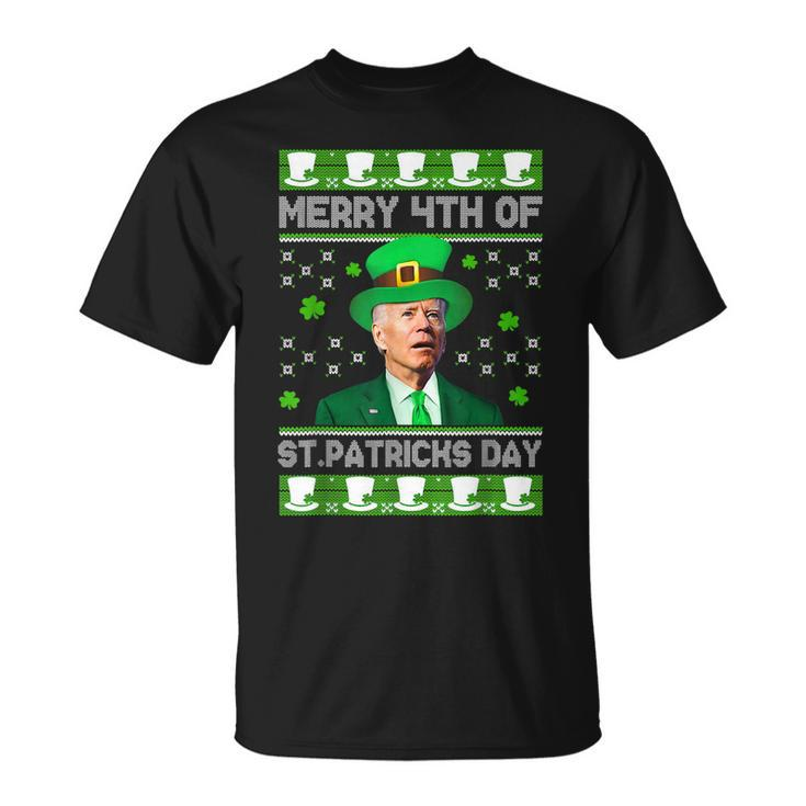 Merry 4Th Of St Patricks Day Joe Biden Leprechaun Hat Clover T-shirt