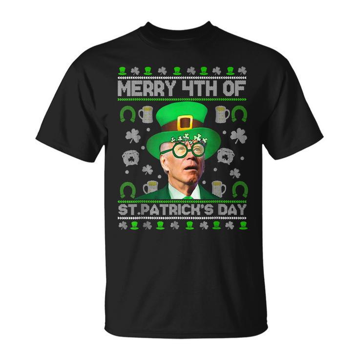Merry 4Th Of St Patricks Day Joe Biden Leprechaun Hat Ugly T-shirt