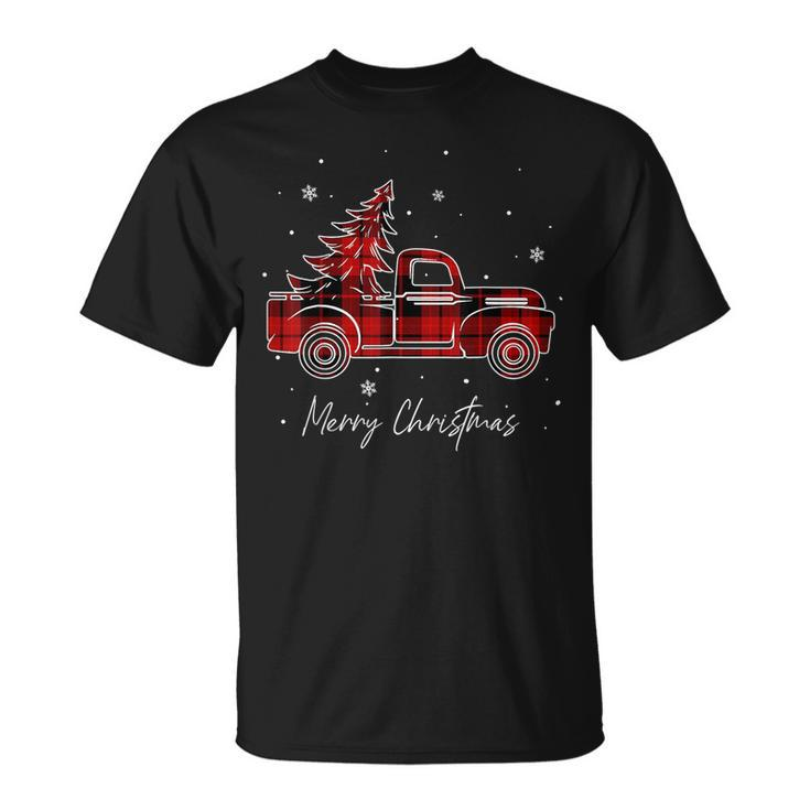 Merry Christmas Buffalo Truck Tree Red Plaid Family Matching T-shirt