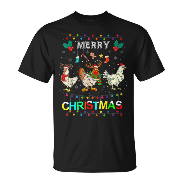 Merry Christmas Chicken Christmas Lights Ugly Sweater T-shirt