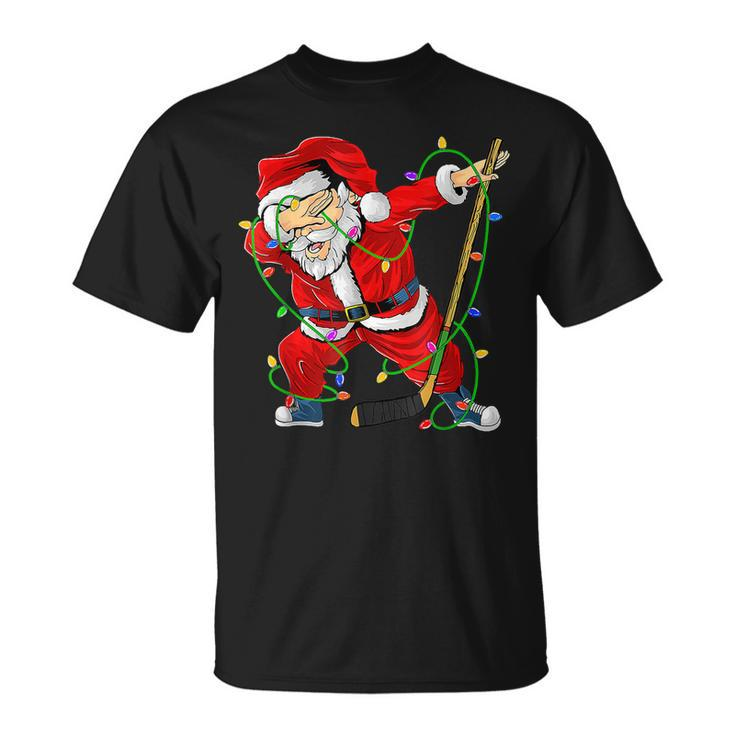 Merry Christmas Ice Hockey Dabbing Santa Claus Hockey Player T-shirt