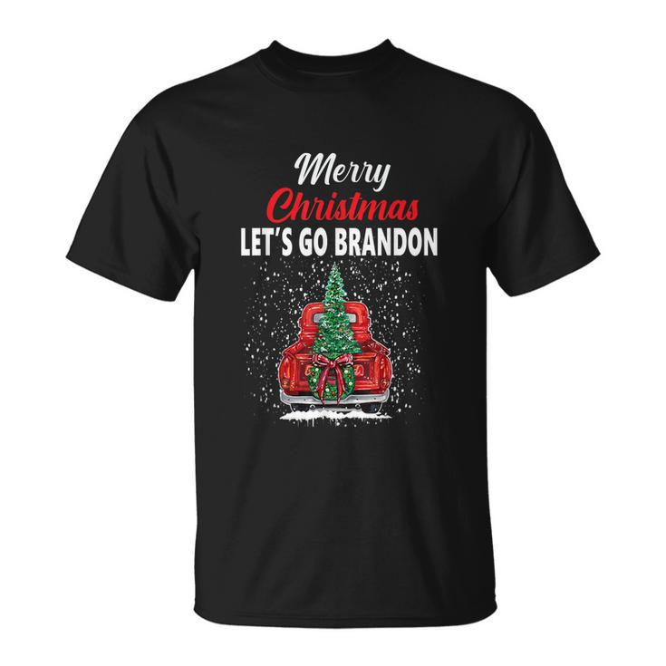 Merry Christmas Lets Go Brandon Red Truck Christmas Tree Unisex T-Shirt