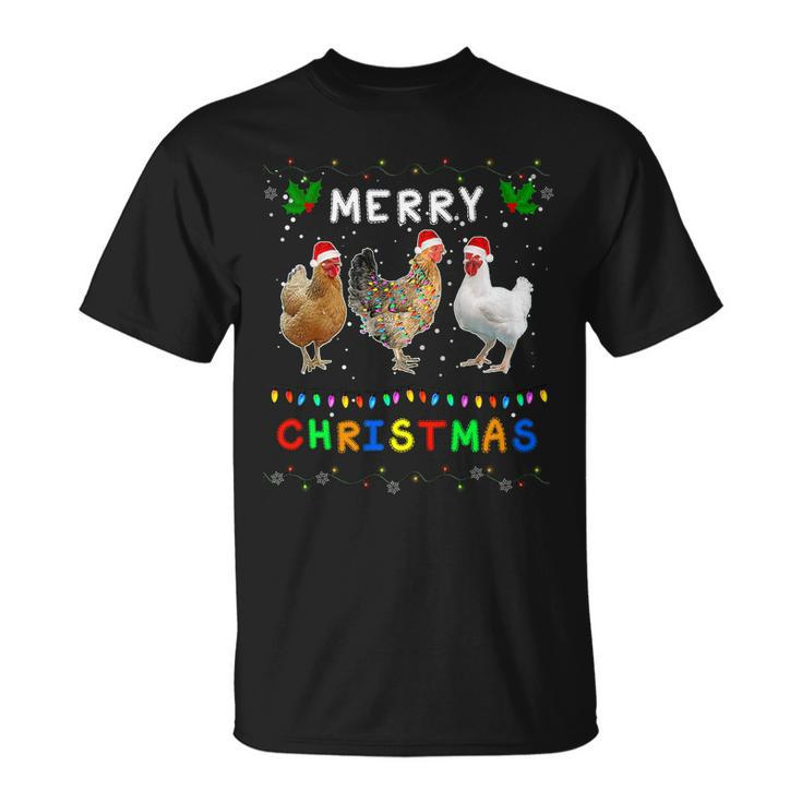 Merry Christmas Three Chickens Lights Funny Unisex T-Shirt