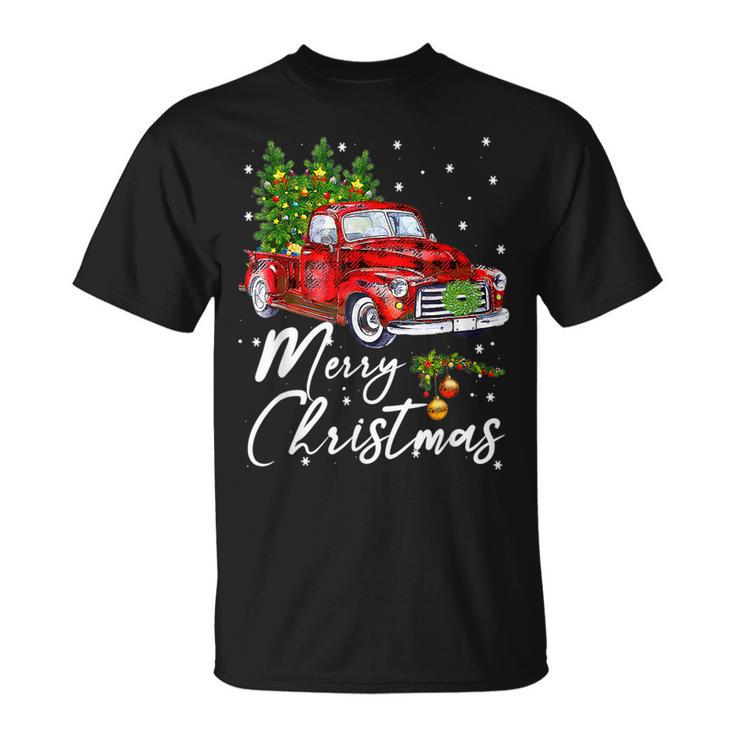 Merry Christmas Vintage Wagon Red Truck Pajama Family Party T-shirt