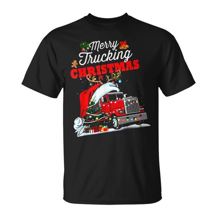 Merry Trucking Christmas Truck With Santa Hat T-shirt