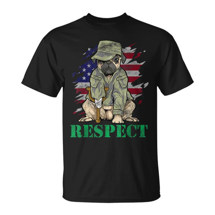 Military Pug Dog Veteran Us Army American Flag T-shirt