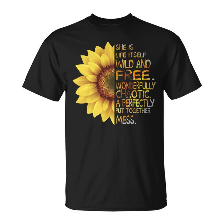 Mother Grandma Sunflower She Was Life Itself Wild And Free 45 Mom Grandmother Unisex T-Shirt