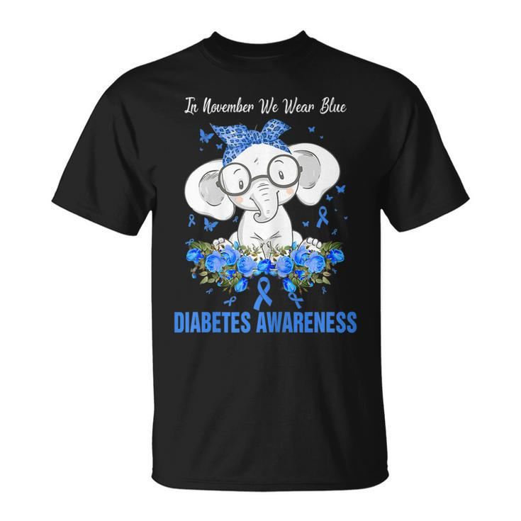 In November We Wear Blue Elephant Diabetes Awareness T-shirt