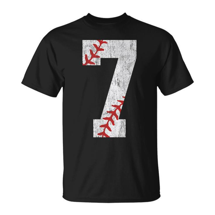 Number 7 Vintage 7Th Birthday Baseball Lover 7 Years Old T-Shirt