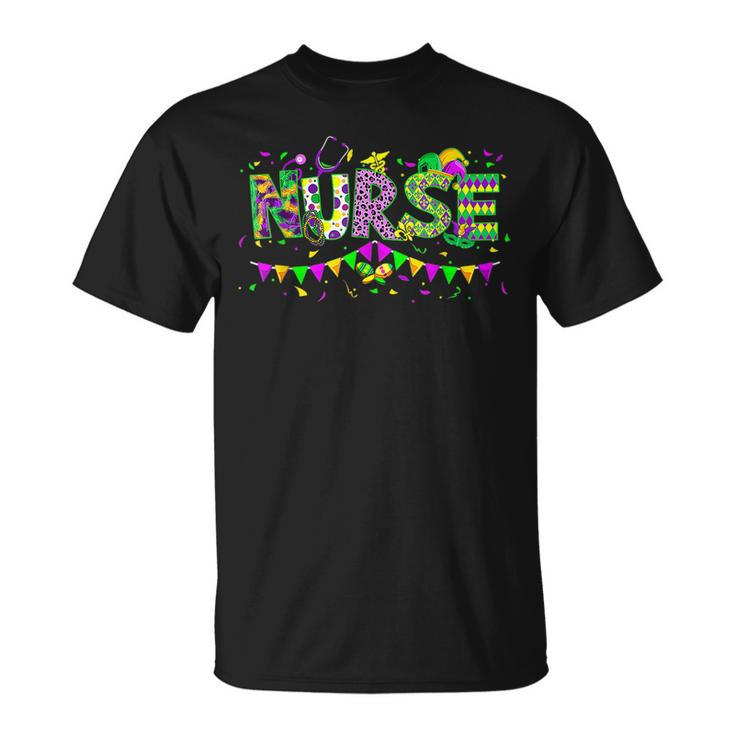 Nurse Mardi Gras Scrub Top Rn Icu Pacu Nicu Er Cna Women V2 T-Shirt