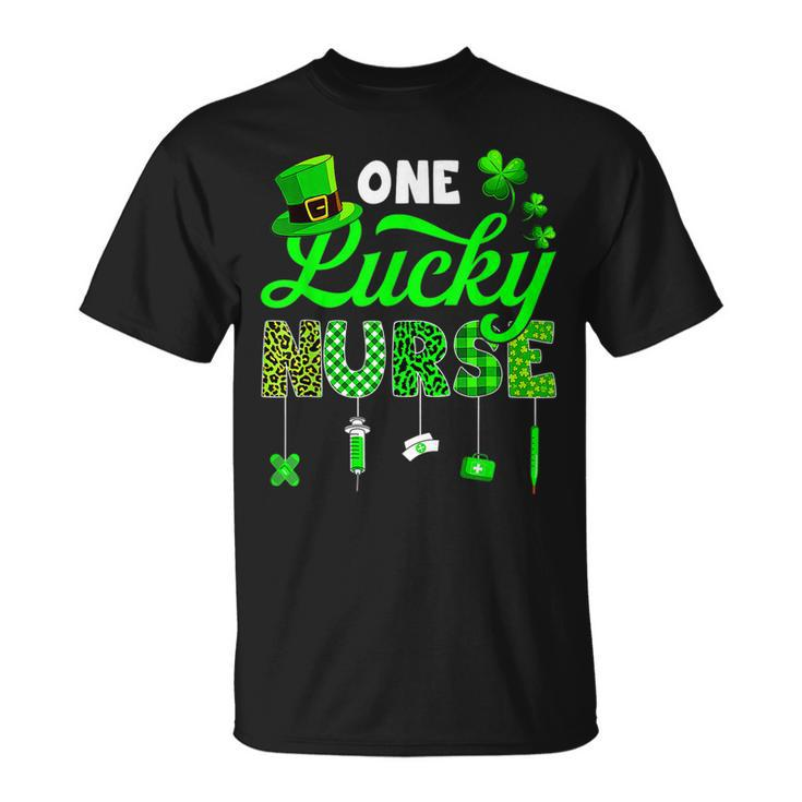 One Lucky Nurse St Patricks Day Shamrock Leopard Plaid Prem T-Shirt