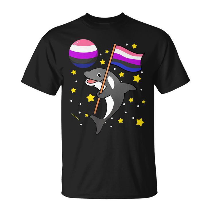 Orca In Space Genderfluid Pride   Unisex T-Shirt