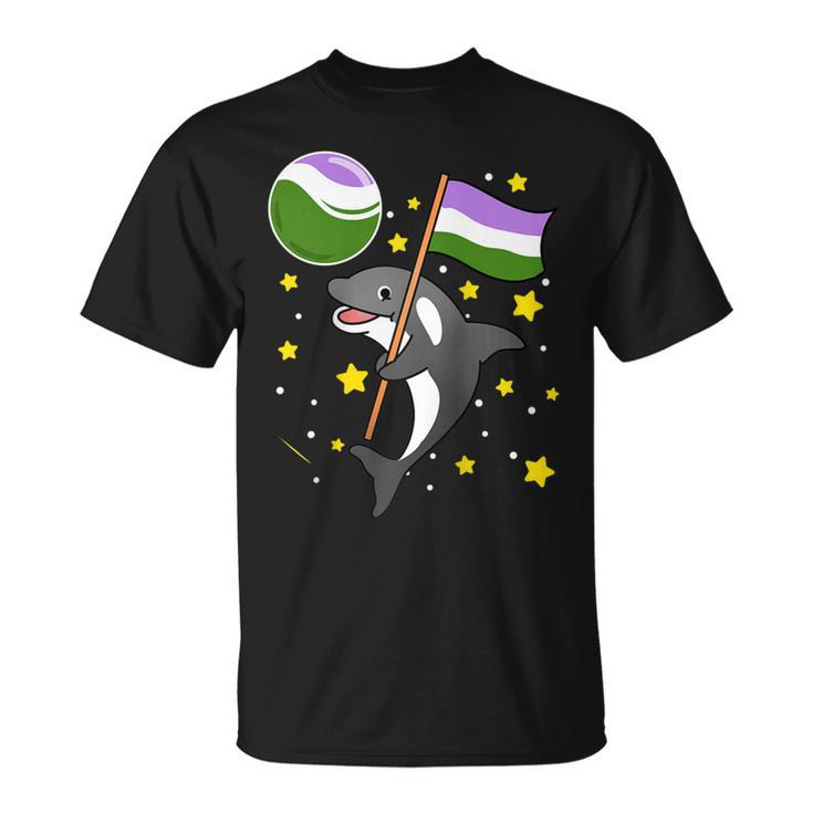 Orca In Space Genderqueer Pride  Unisex T-Shirt