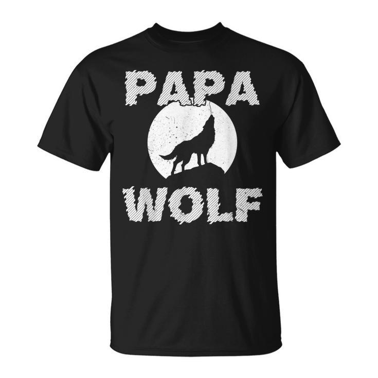 Mens Papa Wolf Cool Dad Daddy Dada Pops Fathers Day Idea T-shirt