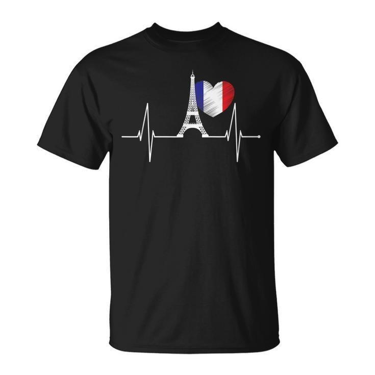 Paris Skyline Heartbeat French Flag Heart With Eiffel Tower T-shirt