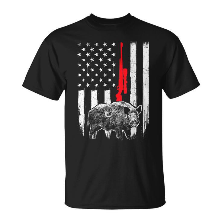 Patriotic American Usa Flag - Boar Hunting Wild Hog Hunter  Unisex T-Shirt