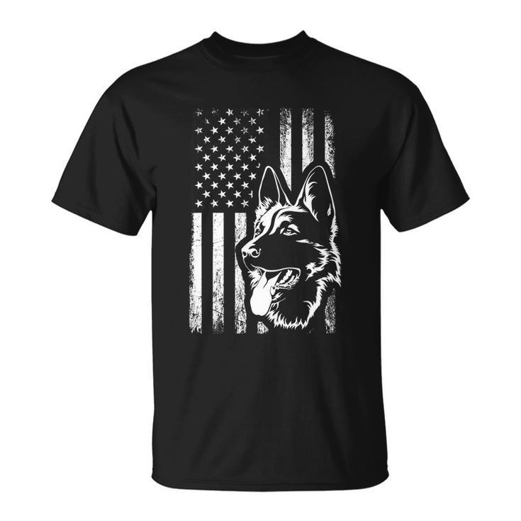 Patriotic German Shepherd American Flag Dog Lover Gift Tshirt Unisex T-Shirt