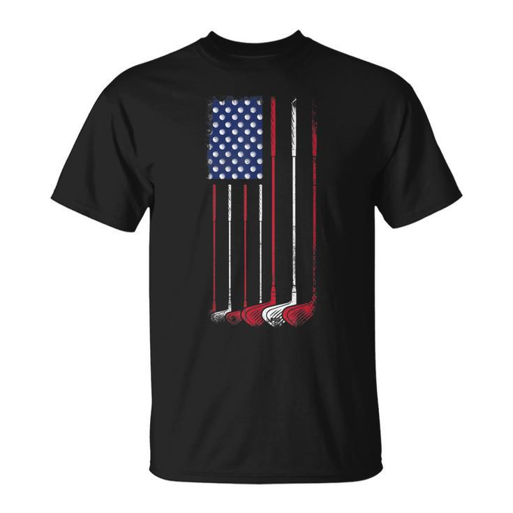 Patriotic Golf Usa Flag Golf Golfer Dad Grandpa Golf Club T-Shirt
