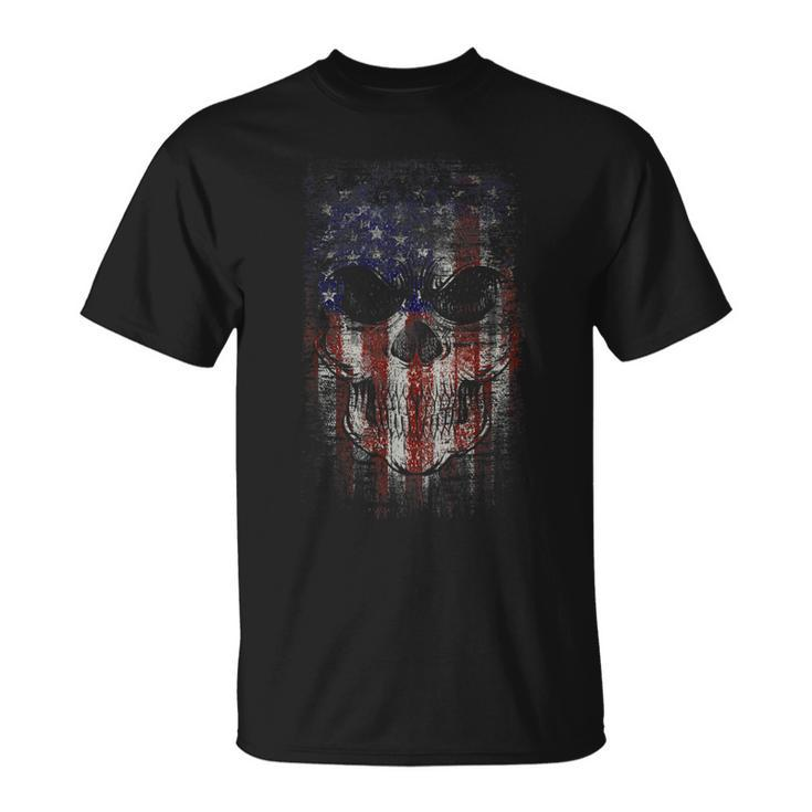 Patriotic Military American Flag Skull Gift Unisex T-Shirt