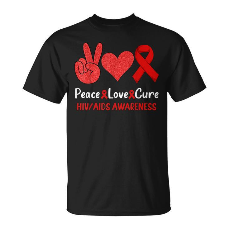 Peace Love Cure World Aids Day HivAids Awareness Men Women T-shirt