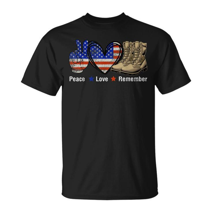 Peace Love Remember Combat Boots Usa Flag Veteran Day T-Shirt