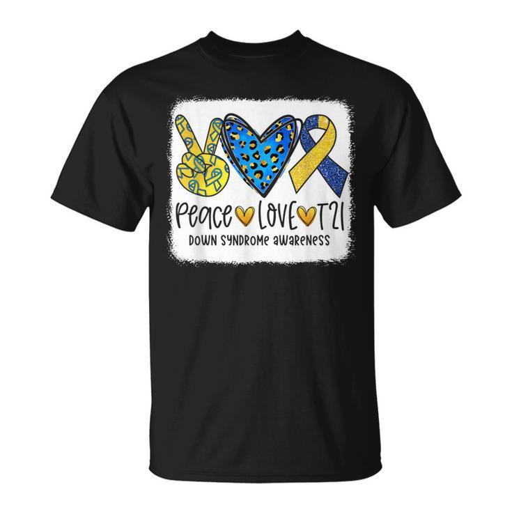 Peace Love T21 Cure Blue Yellow Down Syndrome Awareness  Unisex T-Shirt
