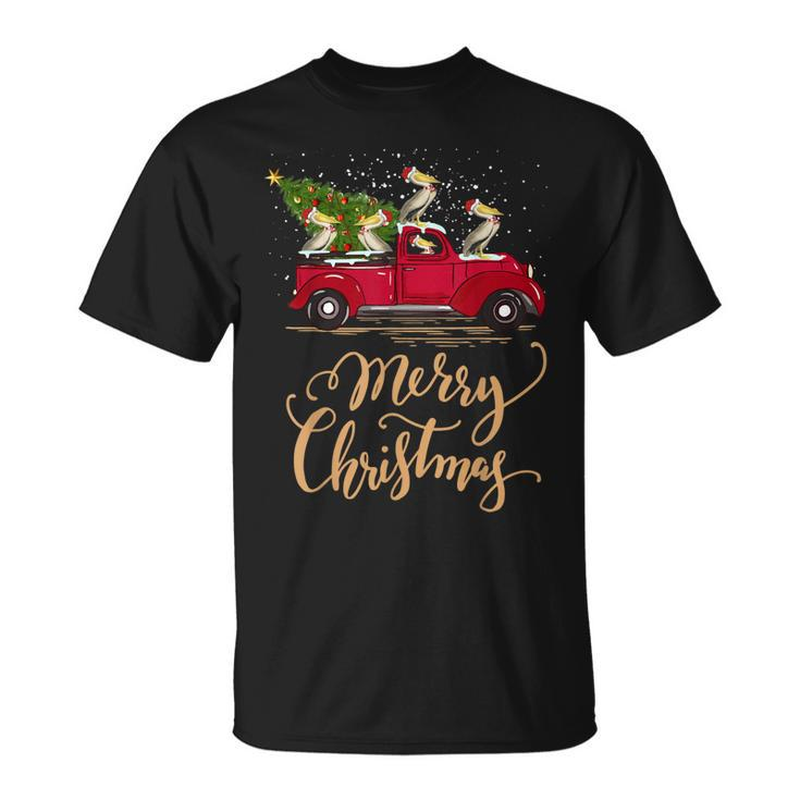 Pelicans Bird Driving Christmas Tree Truck Pelican Christmas T-shirt