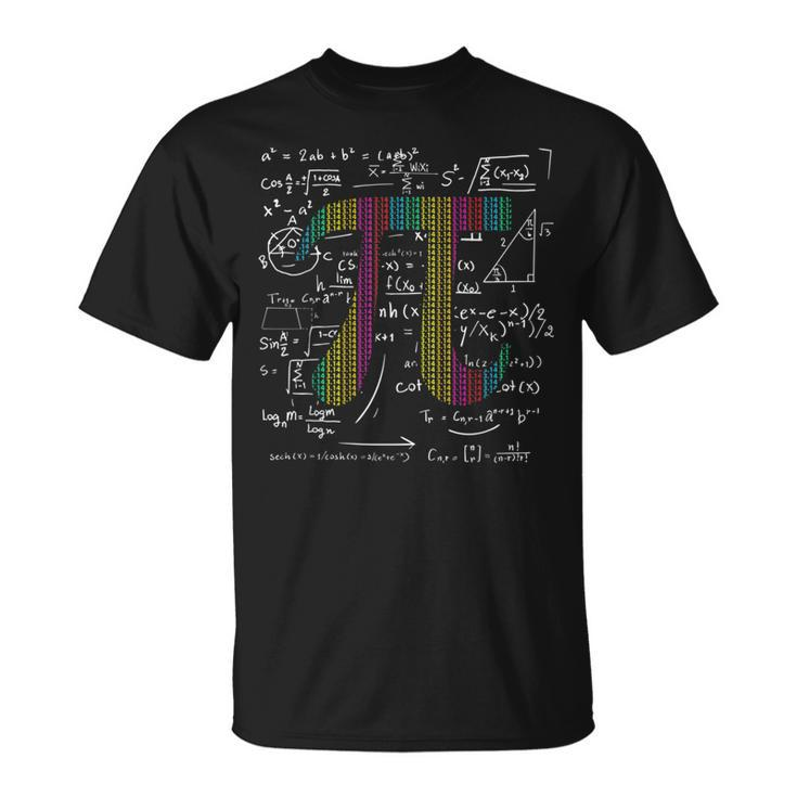 Pi Day 314 Pi Symbol With Math Equations For Math Geek T-Shirt