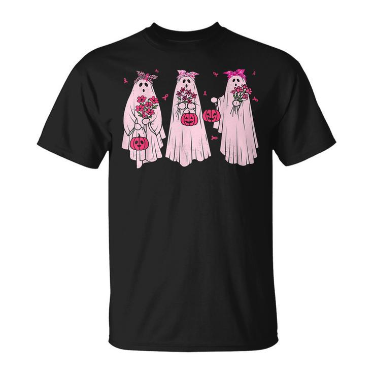 Pink Ribbon Breast Cancer Awareness Ghost Halloween T-shirt