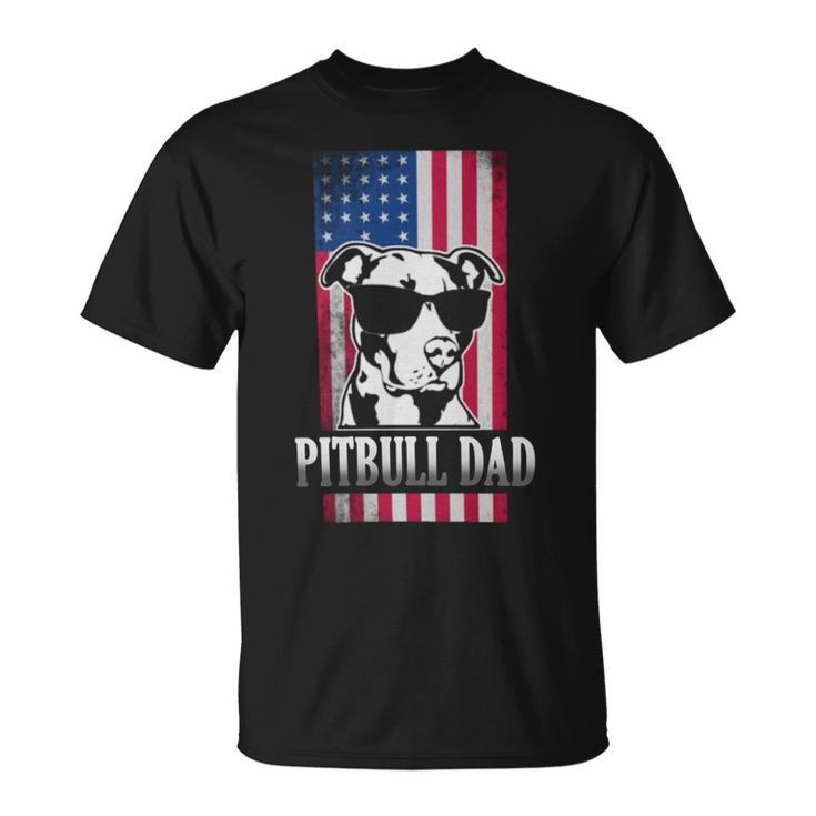 Pitbull Dad American Flag Unisex T-Shirt