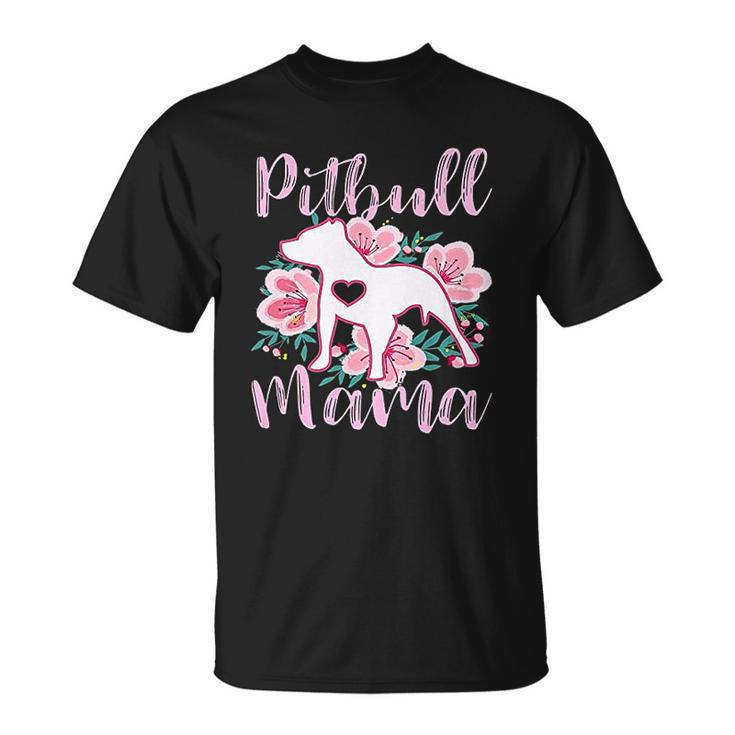 Pitbull Mama Pink Flowers Cute Pit Bull Pretty Mom T-shirt