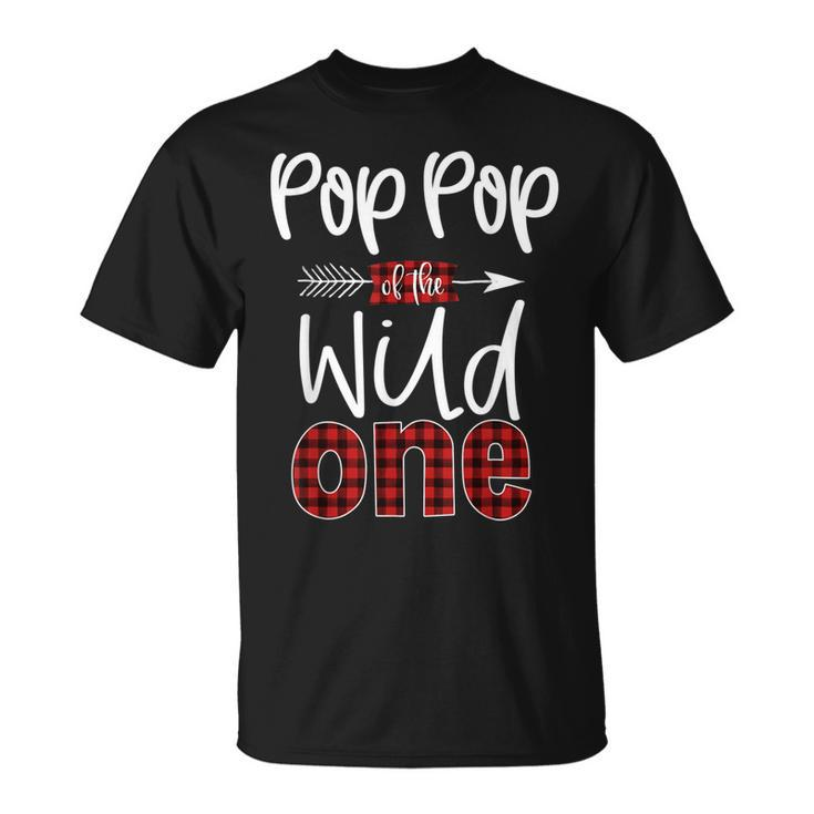 Mens Pop Pop Of Wild One Buffalo Plaid Lumberjack 1St Birthday T-Shirt