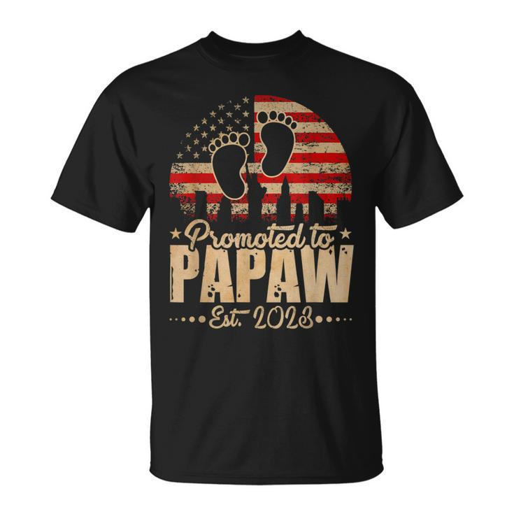 Promoted To Papaw Est 2023 Us Flag Fathers Day Pregnancy T-shirt