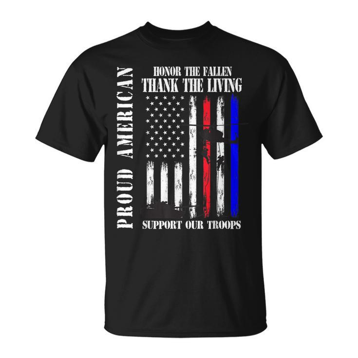 Proud American Honor The Fallen Thank You Veterans Usa Flag T-Shirt
