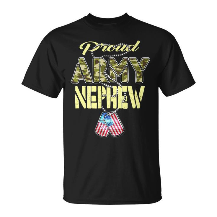 Proud Army Nephew Us Flag Dog Tags Pride Military Family T-Shirt