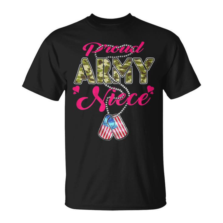 Proud Army Niece Us Flag Camo Dog Tags Pride Military Family T-Shirt