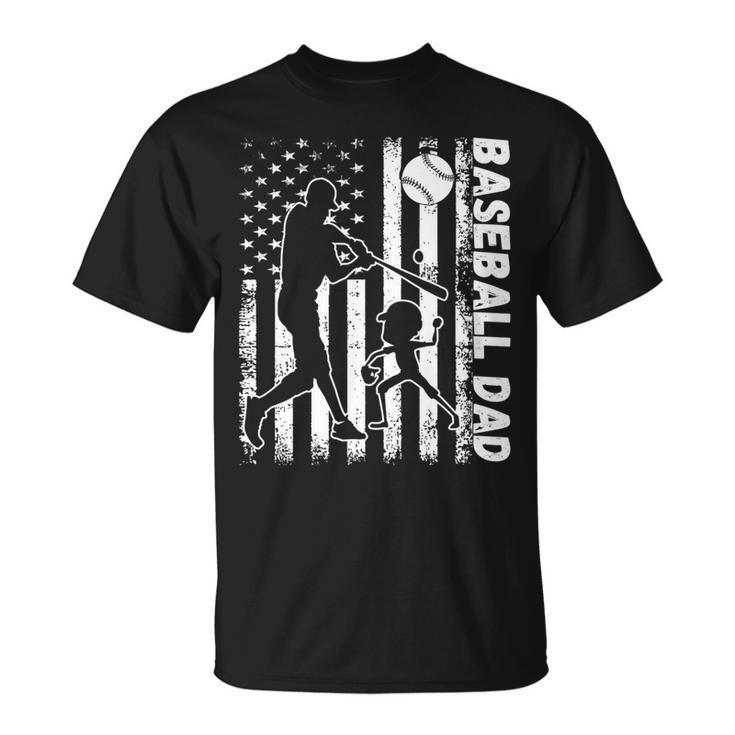 Proud Baseball Dad American Flag Sports Fathers Day T-shirt