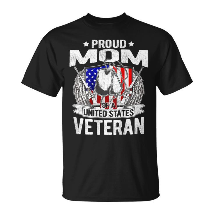 Proud Mom Of A Us Veteran - Dog Tags Military Mother T-shirt