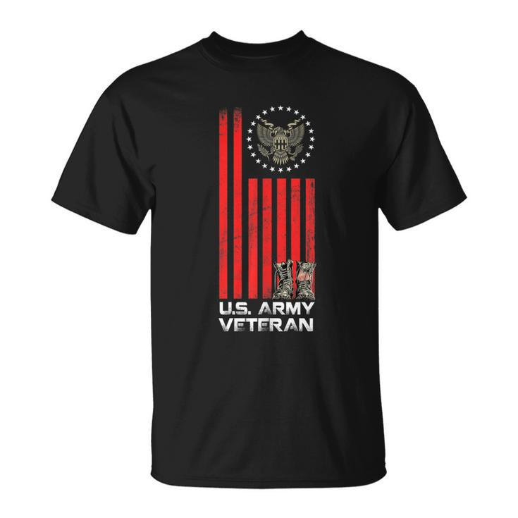 Proud Us Army Veteran Usa Flag Army Boots And America Flag T-Shirt