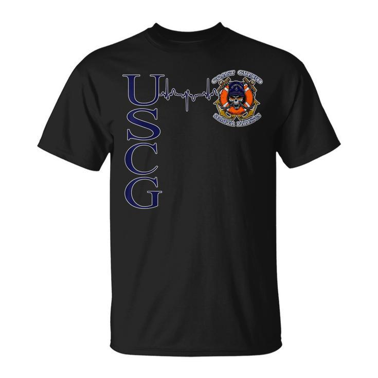 Proud Us Coast Guard Military Pride Coast Guard Heartbeat T-Shirt