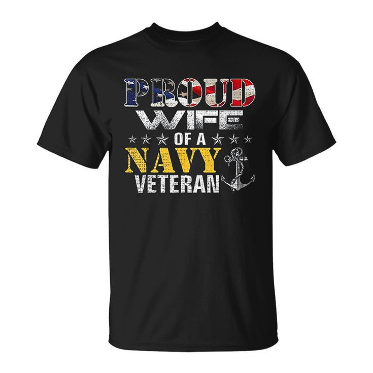 Proud Wife Of A Navy Veteran American Flag Military T-shirt