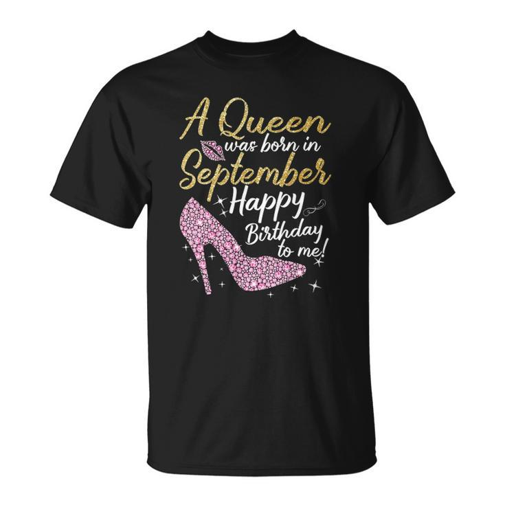 Queens Are Born In September September Birthday V-Neck T-shirt