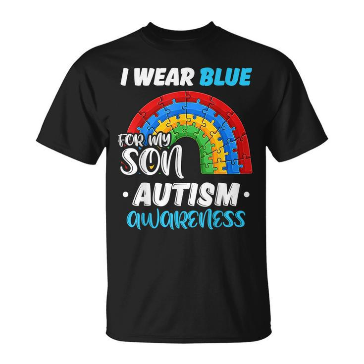 Rainbow Puzzle Autism I Wear Blue For Son Autism Awareness  Unisex T-Shirt